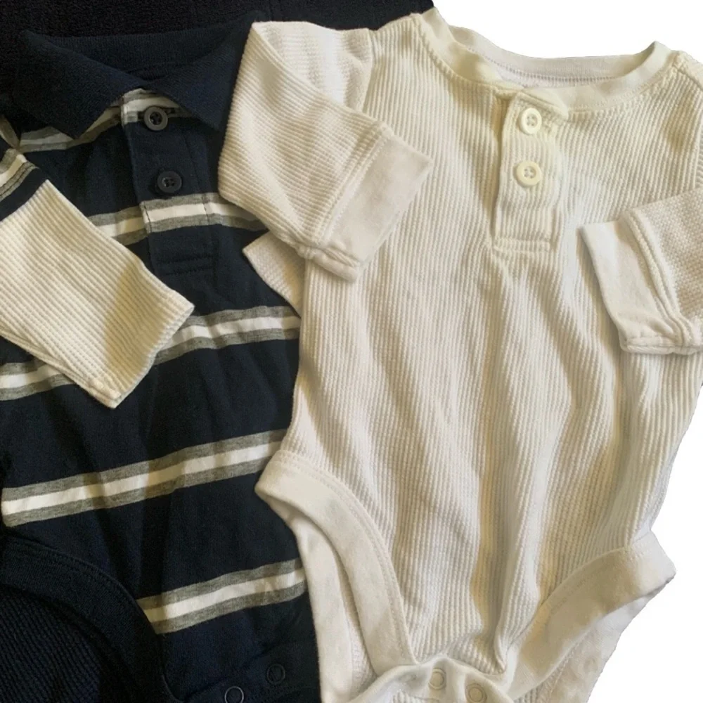 Garanimals Blue Gray White Long Sleeve Onesie Bundle Size 0-3 Months